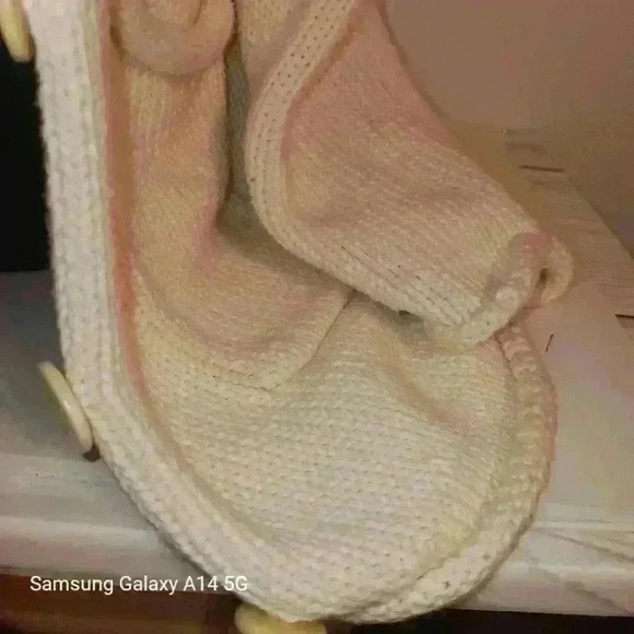 Women's Cherokee 100% Cotton Chunky Collared Ivory Sweater Cardigan Pockets - Picture 6 of 9